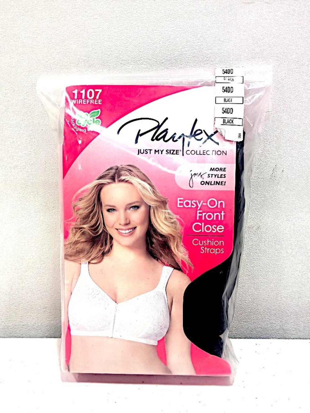Just my Size 54DD Black Wirefree Front Close Comfort Strap  Bra 1107